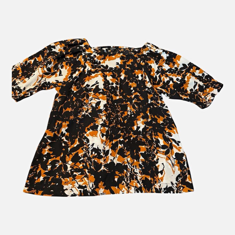 Sabrina Abstract Fall Floral Print Lightweight Pleated Med Blouse Cottagecore